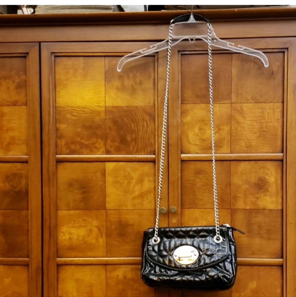 Nine West Monogram Women Black Handbag With Silver Hardware